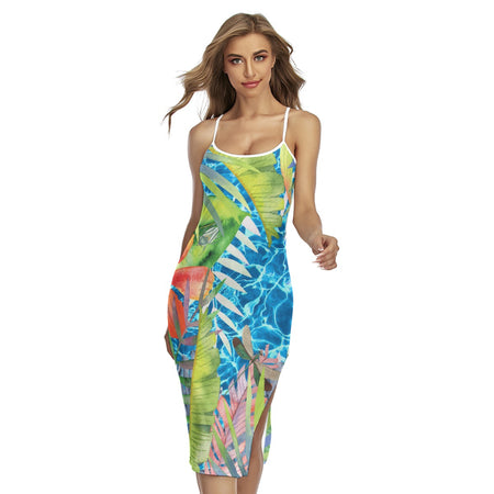 avant - Jupe fendue à bretelles croisées ISLAND VIBES - Couleurs Lagon - NIKF