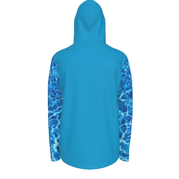 dos - Sweat à capuche manche longue et pouce UPF50+ bleu turquoise - Couleurs Lagon