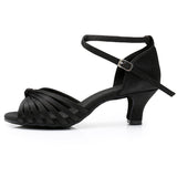 noir 5cm - Chaussure Danse Latine Femme Satin Noeud Talon 5-7cm Pro - Couleurs Lagon