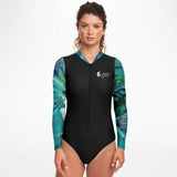 avant - Combi surf manches longues MITI caraco Orchidees Turquoise Couleurs Lagon