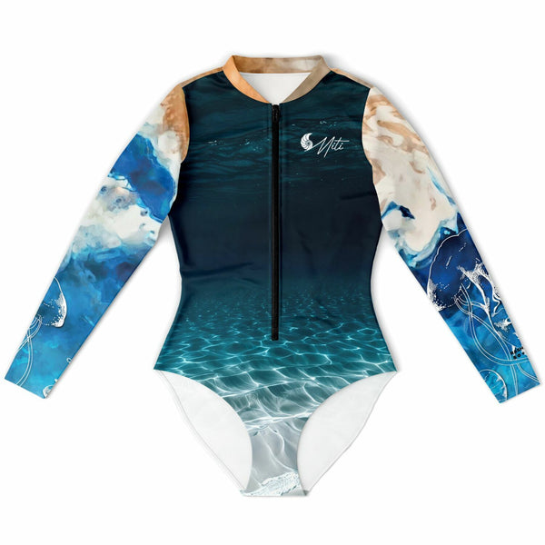 Combi surf femme UPF50+ MITI Caraco Bleu Marine — vue avant à plat — Couleurs Lagon