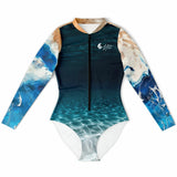 Combi surf femme UPF50+ MITI Caraco Bleu Marine — vue avant à plat — Couleurs Lagon