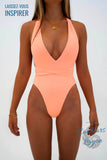 Couleurs Lagon - Sexy Monokini à Lacets Col V Taille Haute Tangua FLAMINGO - détail avant