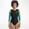 avant - Combi surf manches longues MITI caraco Hibiscus Turquoise Couleurs Lagon