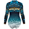 dos 3D - Combi surf manches longues MITI caraco Benitier Bleu II Oceanic Sombre - Couleurs Lagon