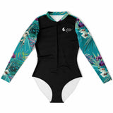 av a plat - Combi surf manches longues MITI caraco Orchidees Turquoise II Couleurs Lagon