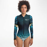 Rashguard femme manches longues MITI Bénitier Bleu II vue avant — Couleurs Lagon
