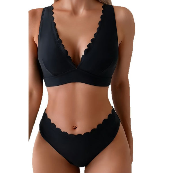 Bikini taille haute deux pièces femme noir vert - Couleurs Lagon - avant noir