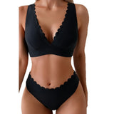 Bikini taille haute deux pièces femme noir vert - Couleurs Lagon - avant noir