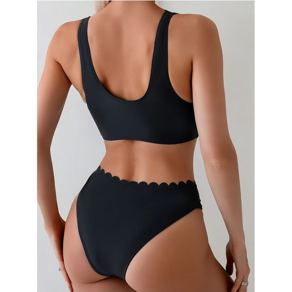 Bikini taille haute deux pièces femme noir vert - Couleurs Lagon - dos noir