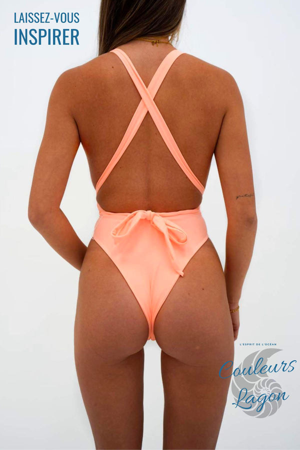 Couleurs Lagon - Sexy Monokini à Lacets Col V Taille Haute Tangua FLAMINGO - détails dos