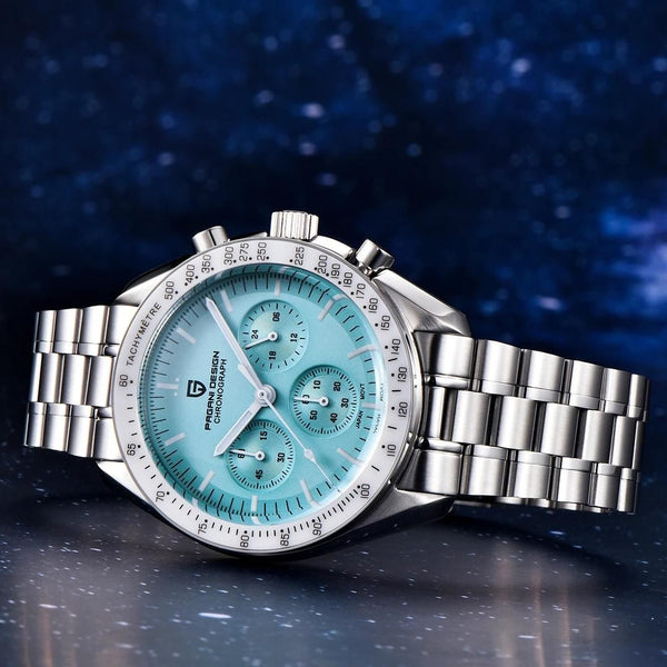 Montre tachymètre homme SPEEDMASTER MoonWatch V4 hommage Omega vue 6 - Couleurs Lagon