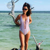 Monokini Push-Up Col V Sexy Dos Nu Rayure PARIS - Couleurs Lagon - présentation
