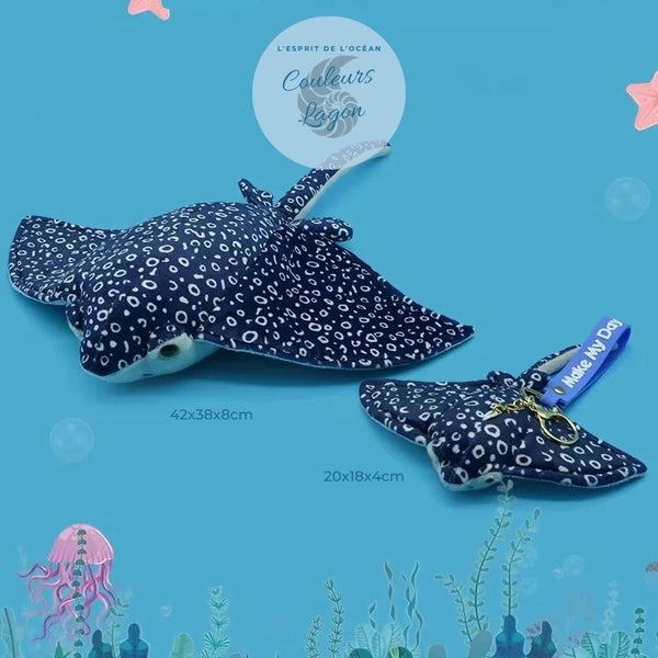Peluche Réaliste Raie Aigle Léopard Bleu - tailles grand et petit modele de dessus