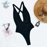 Couleurs Lagon - Sexy Monokini à Lacets Col V Taille Haute Tangua FLAMINGO - noir avant