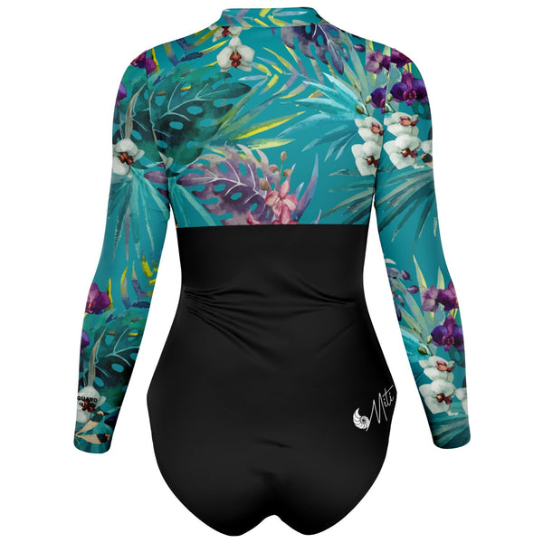 dos 3d - Combi surf manches longues MITI caraco Orchidees Turquoise II Couleurs Lagon