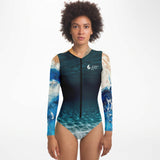 Rashguard femme manches longues MITI Caraco Bleu Marine — port avant — Couleurs Lagon