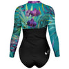 dos 3d - Combi surf manches longues MITI caraco Orchidees Turquoise Couleurs Lagon