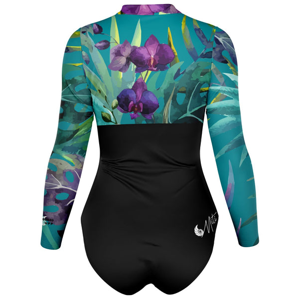 dos 3d - Combi surf manches longues MITI caraco Orchidees Turquoise Couleurs Lagon