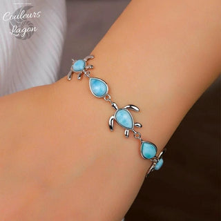 Couleurs Lagon - Bracelet Argent s925 et Larimar Sérénité TORTUES