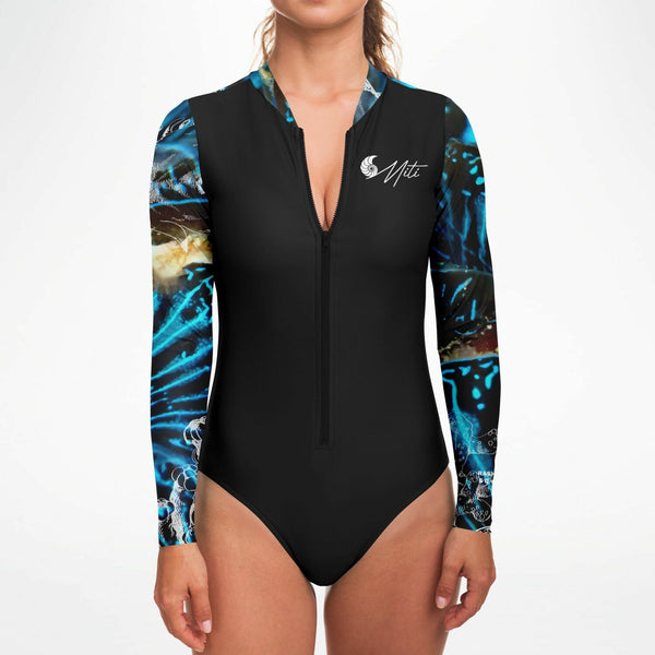 zip av - Combi surf manches longues MITI caraco Benitier Couleurs Lagon