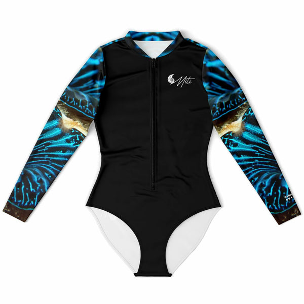 Combi surf manches longues MITI Bénitier Bleu Océan — à plat avant — Couleurs Lagon