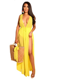jaune - Robe Tunique de plage longue avec cordon de serrage fendu - Couleurs Lagon