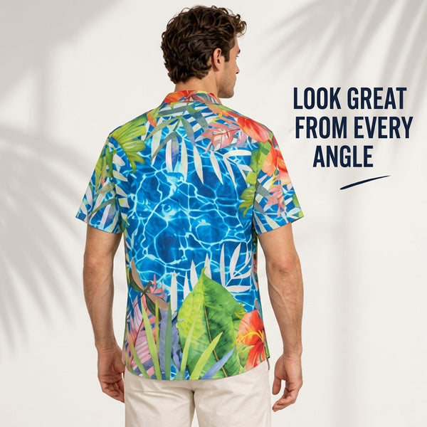 Détail col et coupe chemise hawaïenne homme Couleurs Lagon