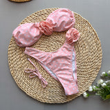 avant a plat - Bikini 2 pièces femme imprimé fleuri – séchage rapide - Couleurs Lagon