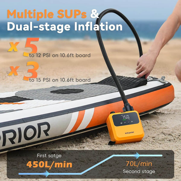 rapide - Pompe Électrique Rechargeable AIRBANK Mini Pulse Pro – 20 PSI | SUP, Wing, Kite, Kayak - Couleurs Lagon