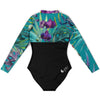 a plat dos - Combi surf manches longues MITI caraco Orchidees Turquoise Couleurs Lagon