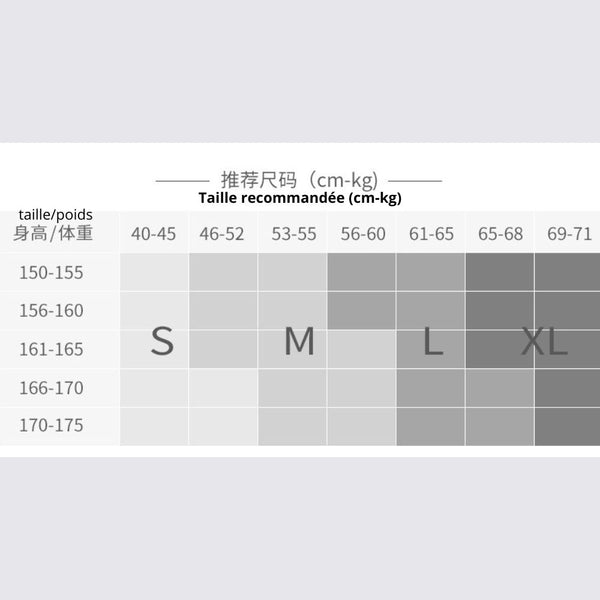 Tableau taille et poids recommandé - Tenue de Yoga Femme Couleurs Lagon