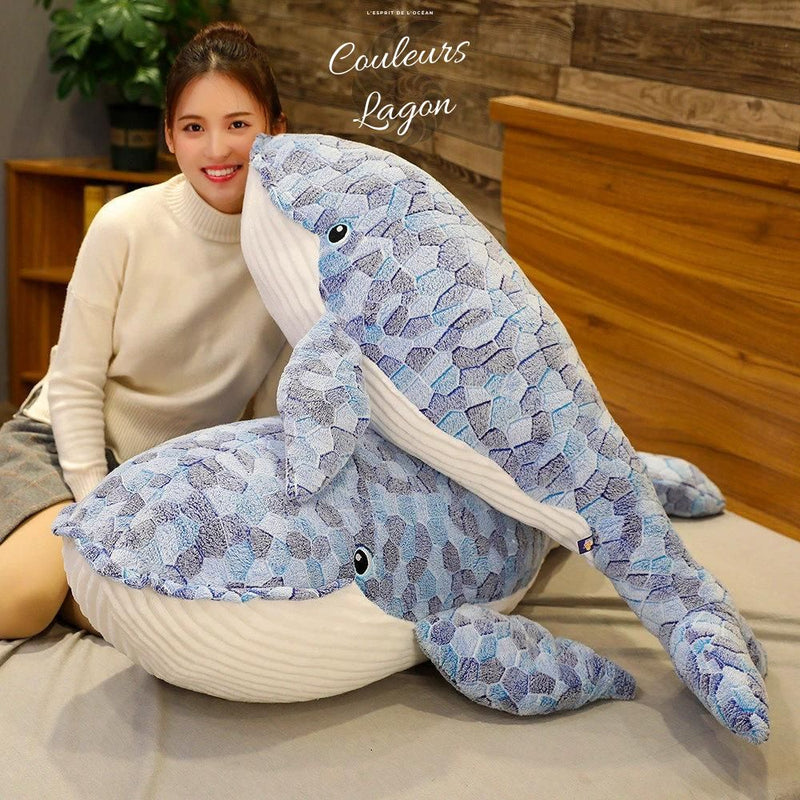 Couleurs Lagon - Jouet Peluche Oreiller Baleine Bleu 3D 50-110cm