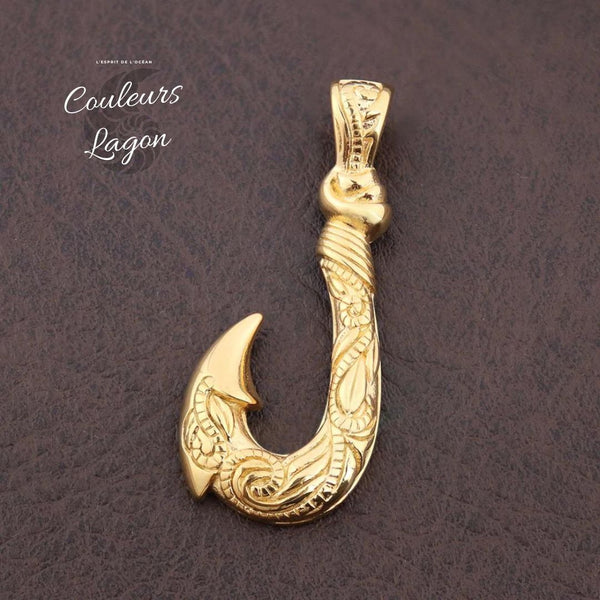 doré hameçon seul - Pendentif Vintage Acier Inoxydable au Titane Hameçon Viking Ocean - Couleurs Lagon