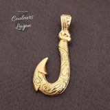 doré hameçon seul - Pendentif Vintage Acier Inoxydable au Titane Hameçon Viking Ocean - Couleurs Lagon