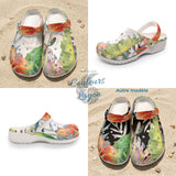 Sabots Crocs Homme Blanc Floral Hibiscus 2 | Chaussures Plage EVA Légères | Couleurs Lagon — chaussure gauche