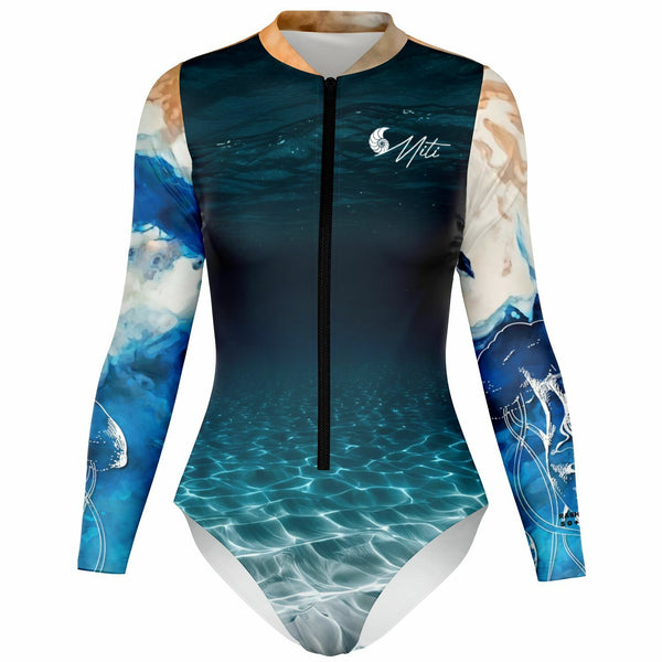 Combinaison surf femme manches longues MITI Caraco Bleu Marine — vue fantôme avant
