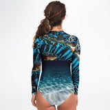 Combinaison surf femme manches longues MITI Bénitier Bleu Océan 2 — vue dos — Couleurs Lagon