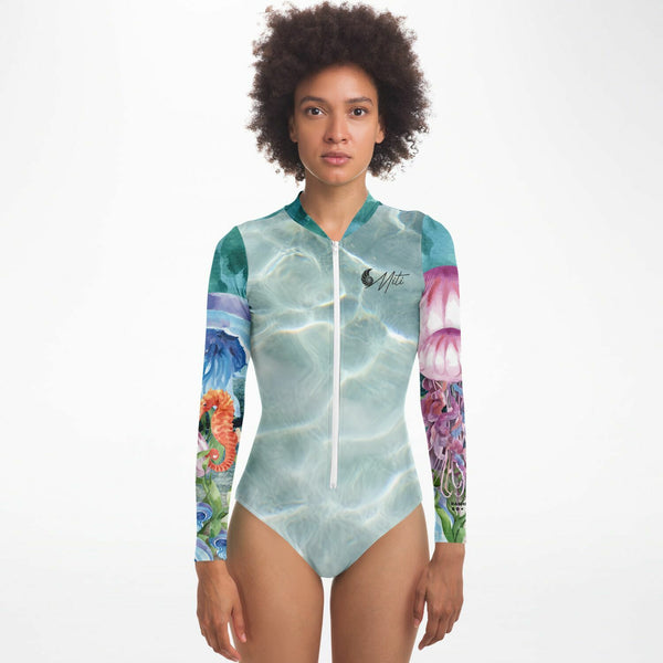 av - Combi surf manches longues MITI caraco Meduses Couleurs Lagon