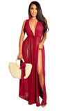 rouge - Robe Tunique de plage longue avec cordon de serrage fendu - Couleurs Lagon