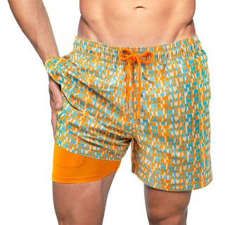 Short de bain homme MANA Couleurs Lagon — Boardshort imprimé palmier bleu marine