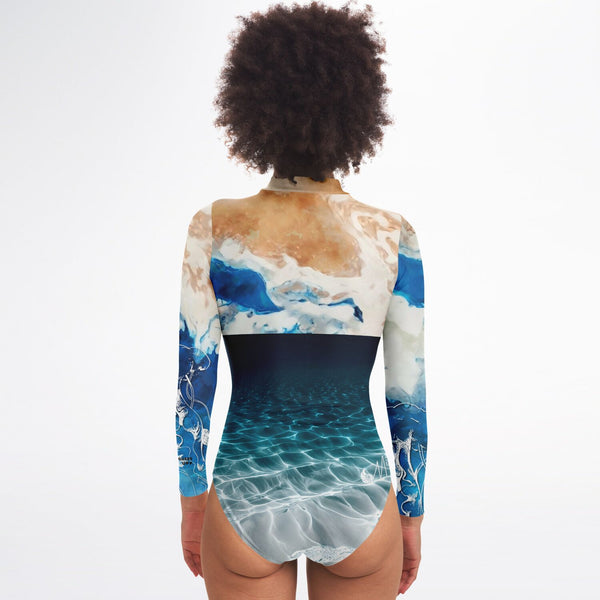 Rashguard femme manches longues MITI Caraco Bleu Marine — port dos — Couleurs Lagon