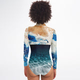 Rashguard femme manches longues MITI Caraco Bleu Marine — port dos — Couleurs Lagon