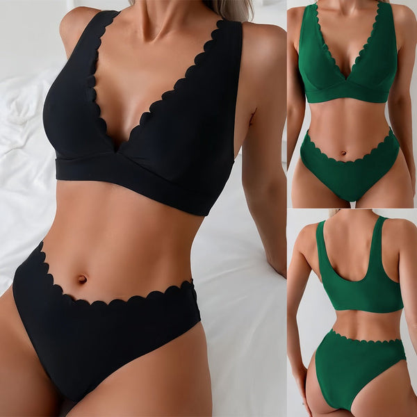 Bikini taille haute deux pièces femme noir vert - Couleurs Lagon - compo 3