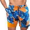 Boardshort homme MANA — Short imprimé floral bleu et orange Couleurs Lagon