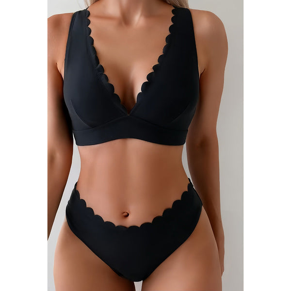 Bikini taille haute deux pièces femme noir vert - Couleurs Lagon - av noir