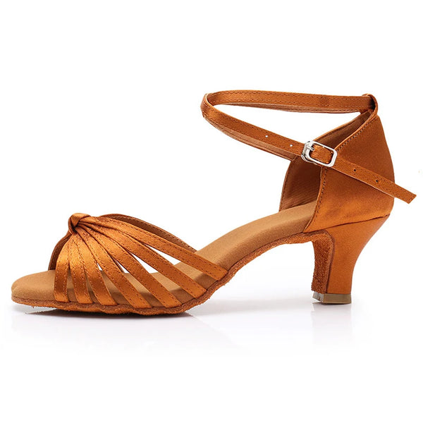 Chaussure Danse Latine Femme Satin Noeud Talon 5-7cm Pro