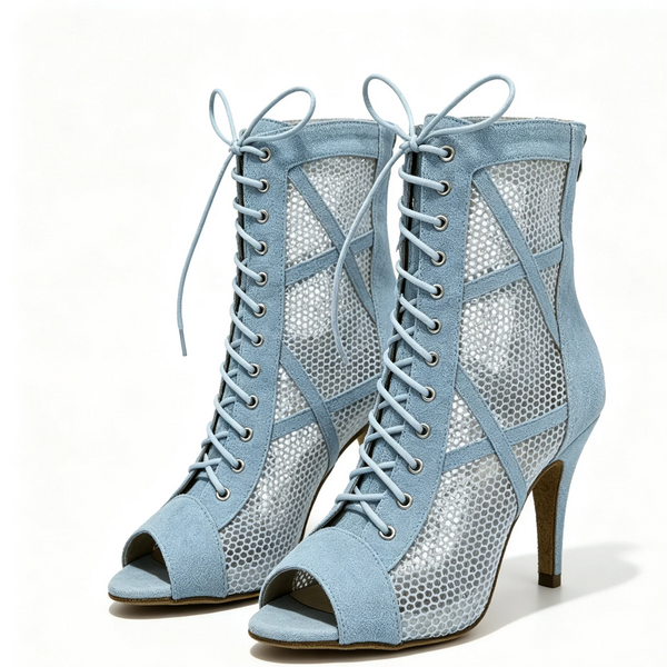 Bottine danse latine lacet Luna — vue de face talons multiples | Couleurs Lagon