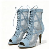 Bottine danse latine lacet Luna — vue de face talons multiples | Couleurs Lagon