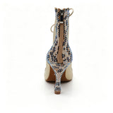 Bottine latine femme imprimé léopard — détail couture et lacet | Couleurs Lagon